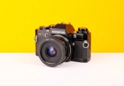 Olympus OM10 Black 35mm SLR Film Camera With Tamron 28mm F2.5 Lens