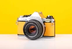 Pentax ME Super 35mm SLR Film Camera With SMC Pentax-M 50mm F1.7 Lens In Yellow